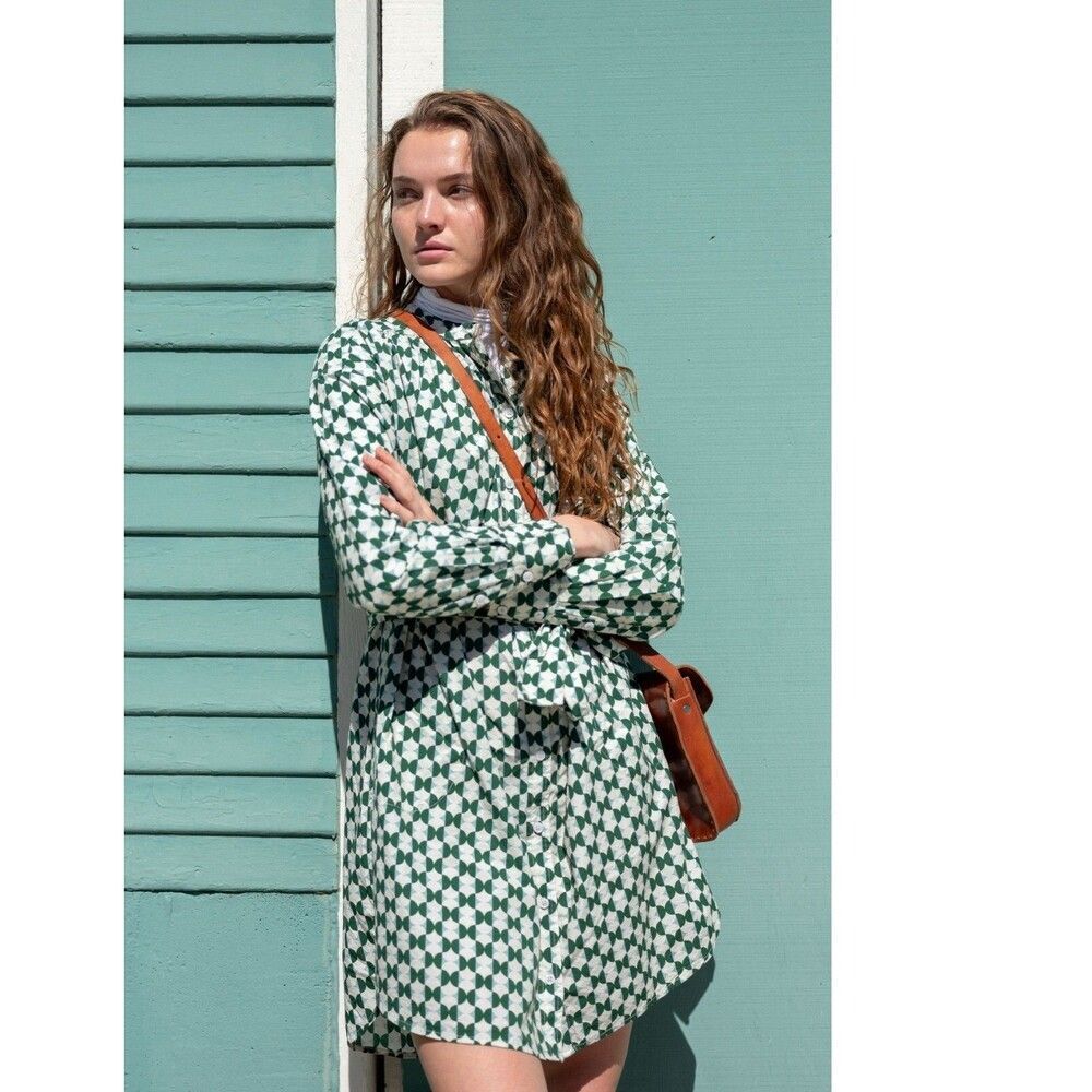 Voyageur Aphrodite Long Sleeve Shirt Dress Printed Buttondown Cotton L 279935